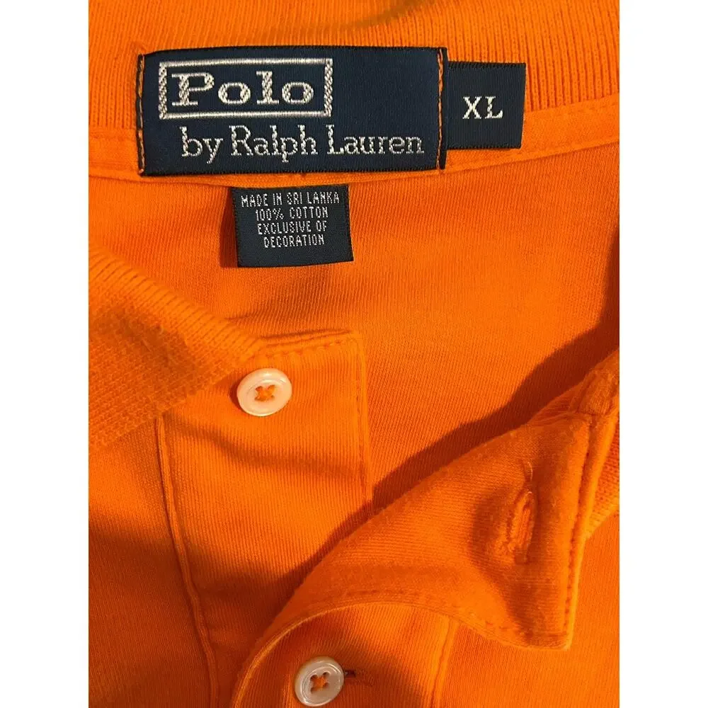 Vintage Polo Ralph Lauren Polo Shirt Mens Sz XL Orange Green Pony Cotton Preppy